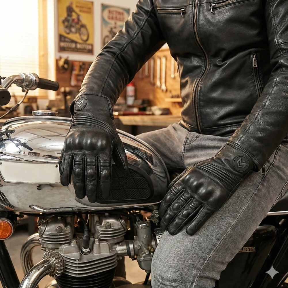 Real Leather Motorcycle Riding Gloves Motorbike Driving Gears Motocross Qualified Full Finger Gloves