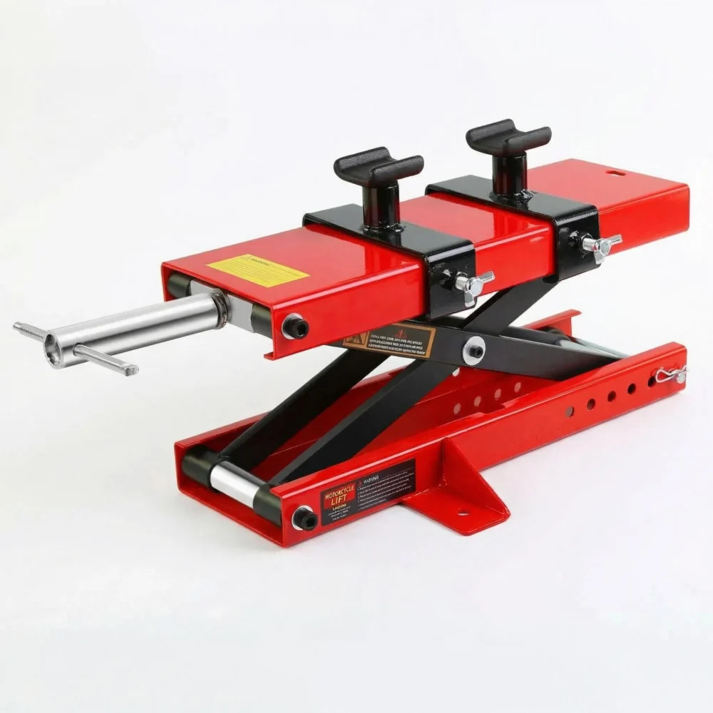 Height Adjustable Motorcycle Jack with Hand Crank, Heavy Duty Scissor Lift Jack for Dirt Bike Cruiser ATV Garage Repair Stand and Maintenance