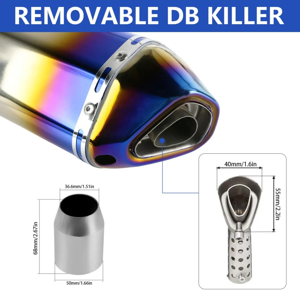 Grilled Blue-03-Grilled Blue-03 Motorcycle Exhaust Muffler, 1.5-2" Universal Motorcycle Muffler Delete,Removable DB Killer for Street