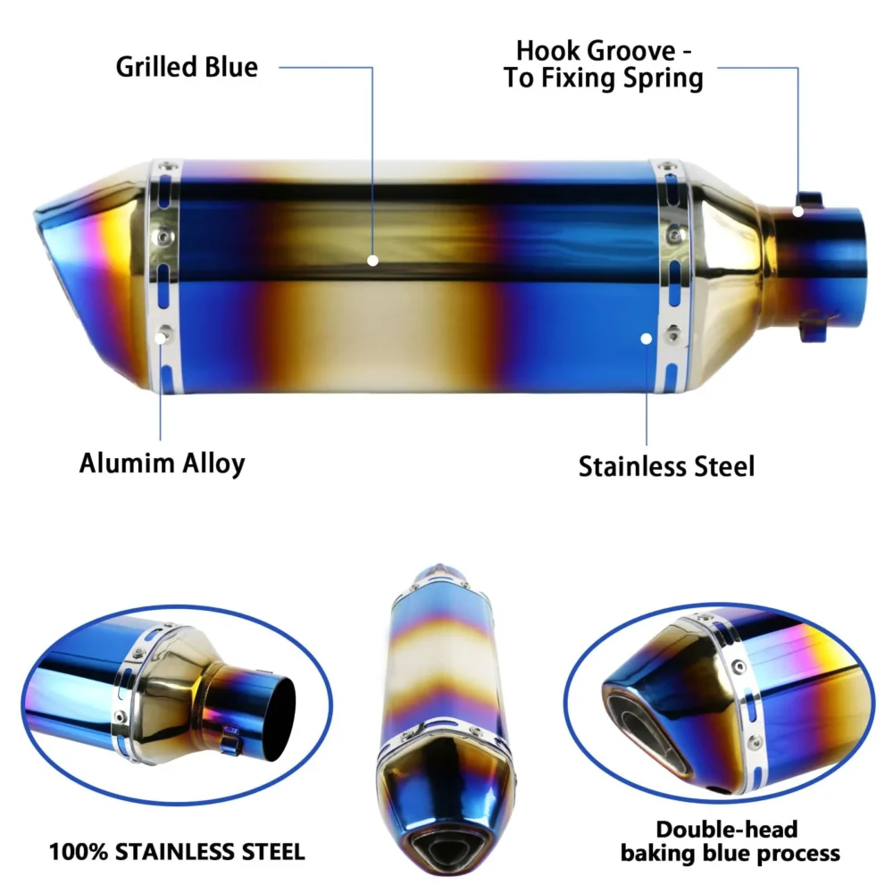 Grilled Blue-07-Grilled Blue-07 Motorcycle Exhaust Muffler, 1.5-2" Universal Motorcycle Muffler Delete,Removable DB Killer for Street