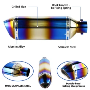 Grilled Blue-07-Grilled Blue-07 Motorcycle Exhaust Muffler, 1.5-2" Universal Motorcycle Muffler Delete,Removable DB Killer for Street