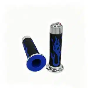 SKU-02-Blue High Performance Reliable Universal Motorcycle Hand Grips, Flame Skull Rubber Non-Flip Throttle Handlebar 7/8" 22mm 1" 24mm