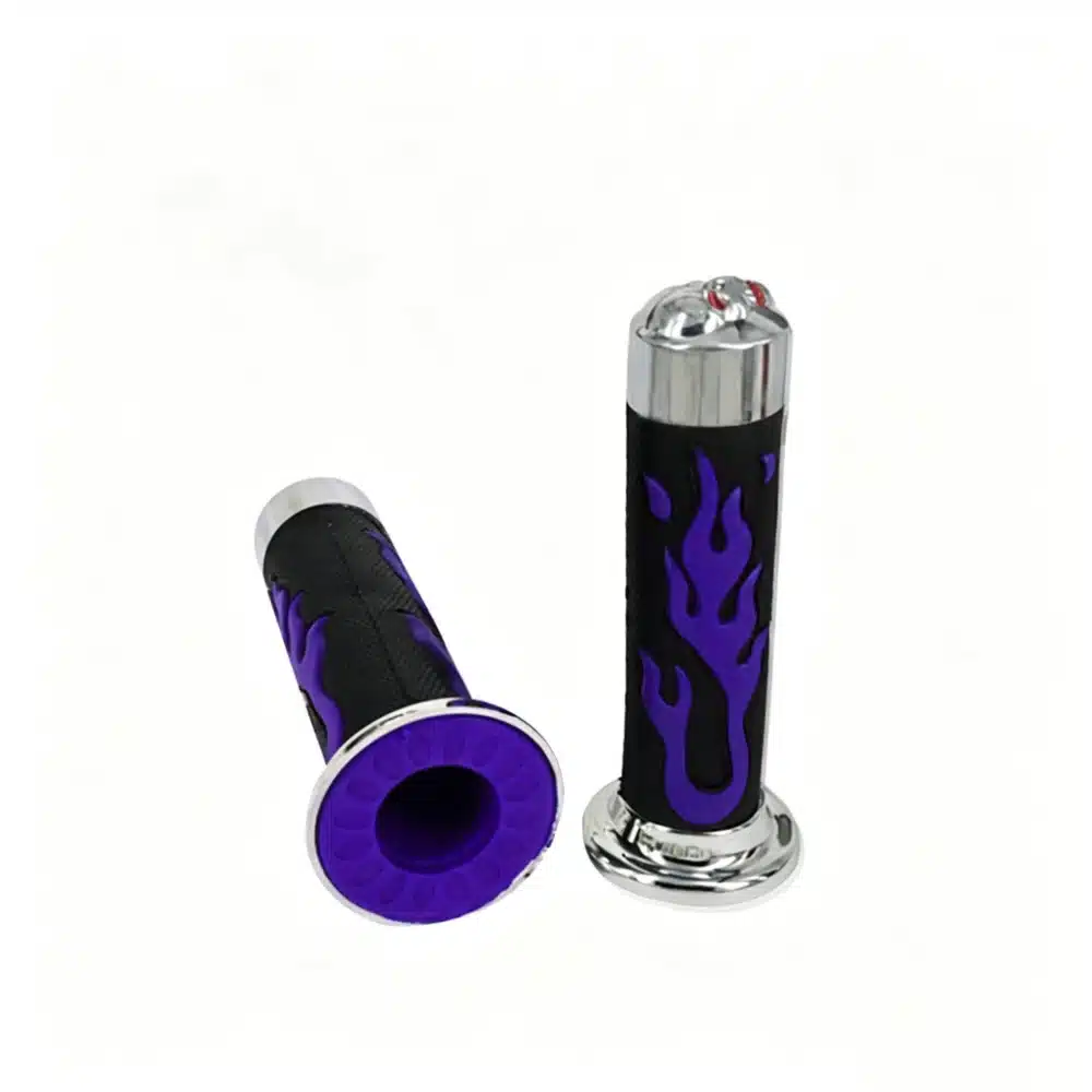 SKU-10-Purple High Performance Reliable Universal Motorcycle Hand Grips, Flame Skull Rubber Non-Flip Throttle Handlebar 7/8" 22mm 1" 24mm